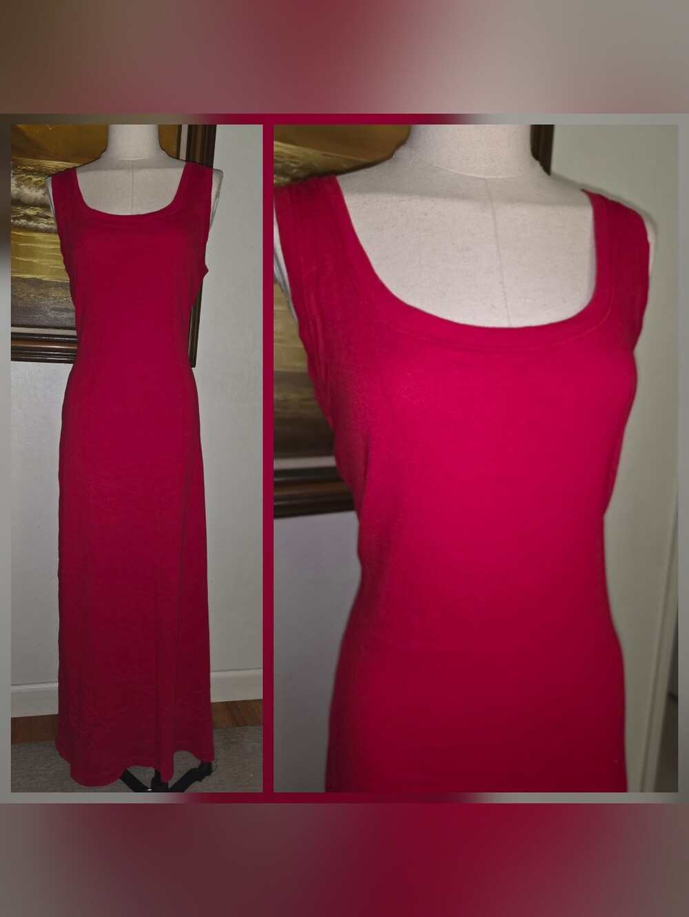 Vintage 1990s Weavers Girl Red Cotton Scoopneck Maxi Tank Dress